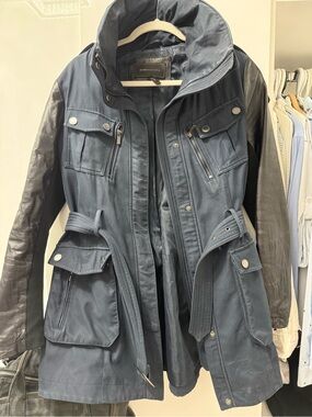 BCBG Navy Contrast-Sleeve Utility Jacket
